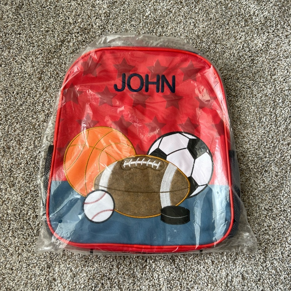 2/$40 JOHN personalized backpack sports. Monogrammed embroidered kids book bag